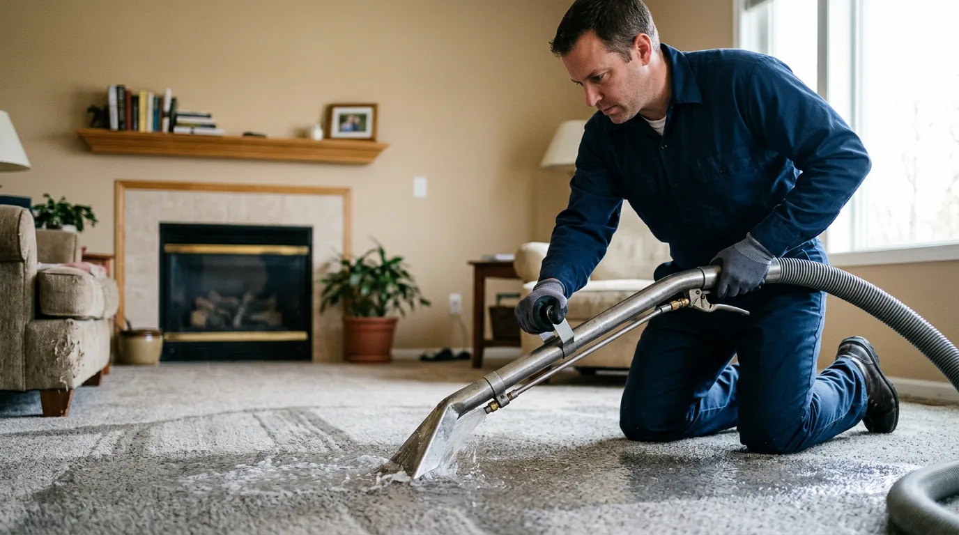 Water damage restoration technician working near Keystone, IN